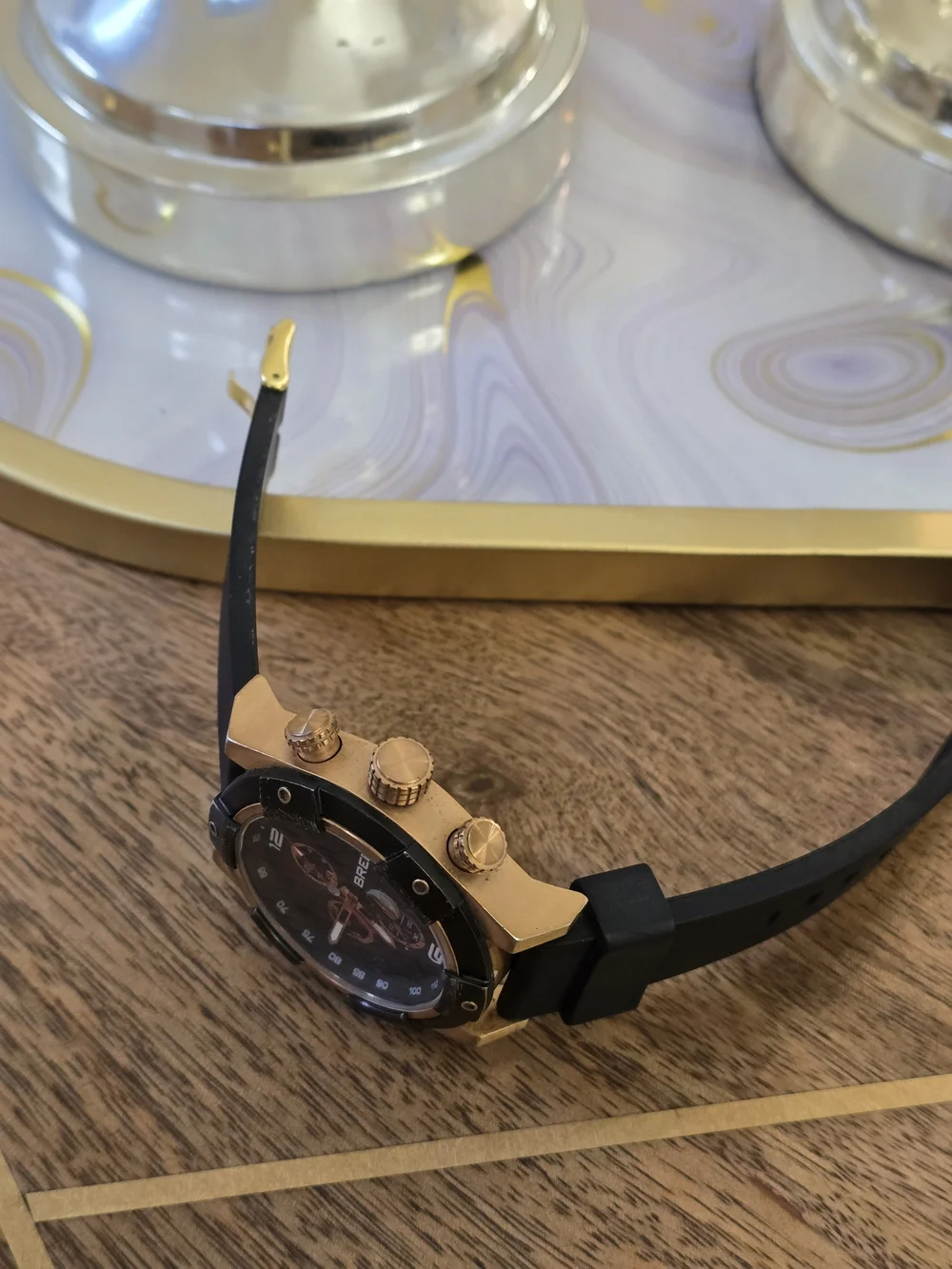BREED Black and Rose Gold Chronograph Watch